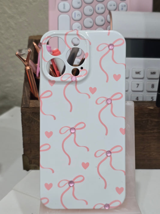 Pink Bows and Hearts with Rhinestones/Pink Bling Phone Case for IPhone 16 ProMax