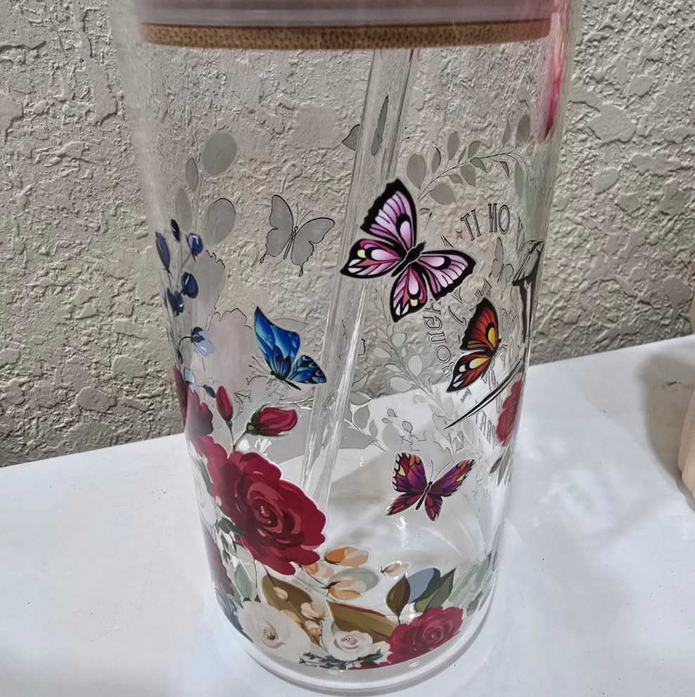 16 oz Pray On It Glass Cup Iced Coffee Tumbler with Lid and Straw