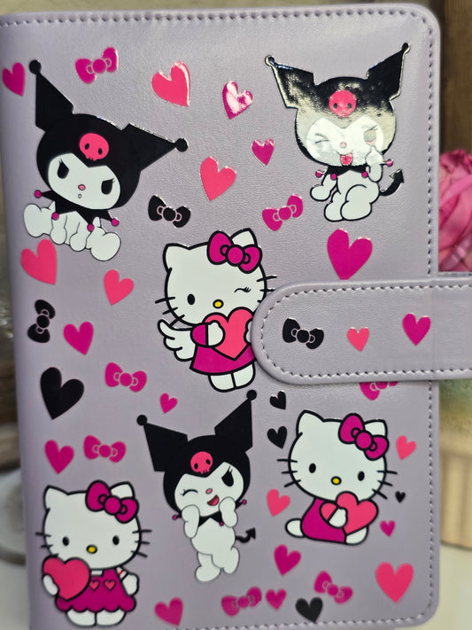 Hello Kitty and Kuromi Planner 6 Ring A6 Leather Binder Shell for Budgeting Journaling Planning with Magnetic Buckle Closure