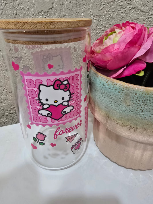 16 oz. Hello Kitty Glass Cup/Iced Coffee Cup/Cocktail Tumbler with Lid