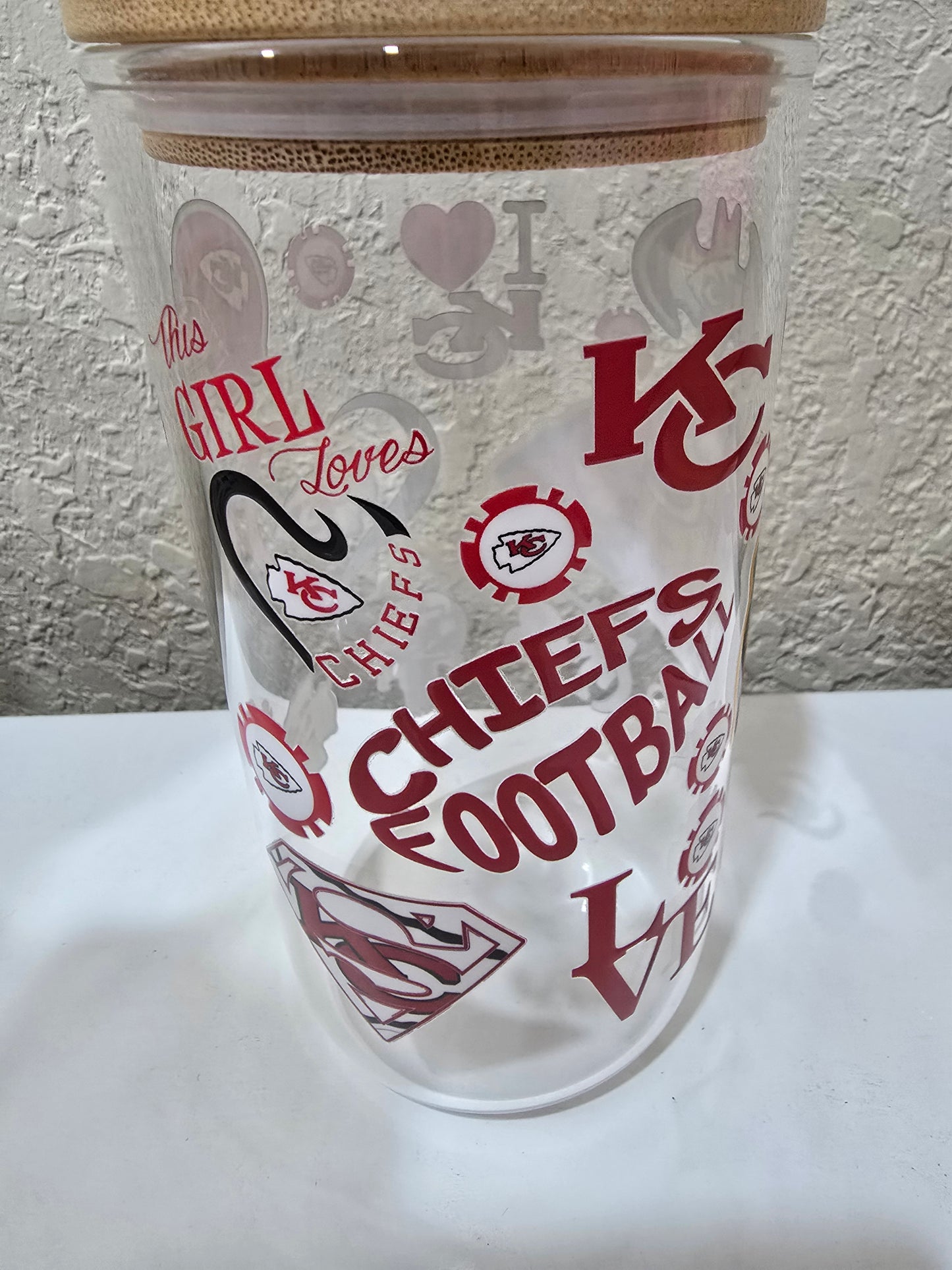 16 oz. Kansas City Chiefs Glass Cup Iced Coffee Cocktail Tumbler with Lid and Straw
