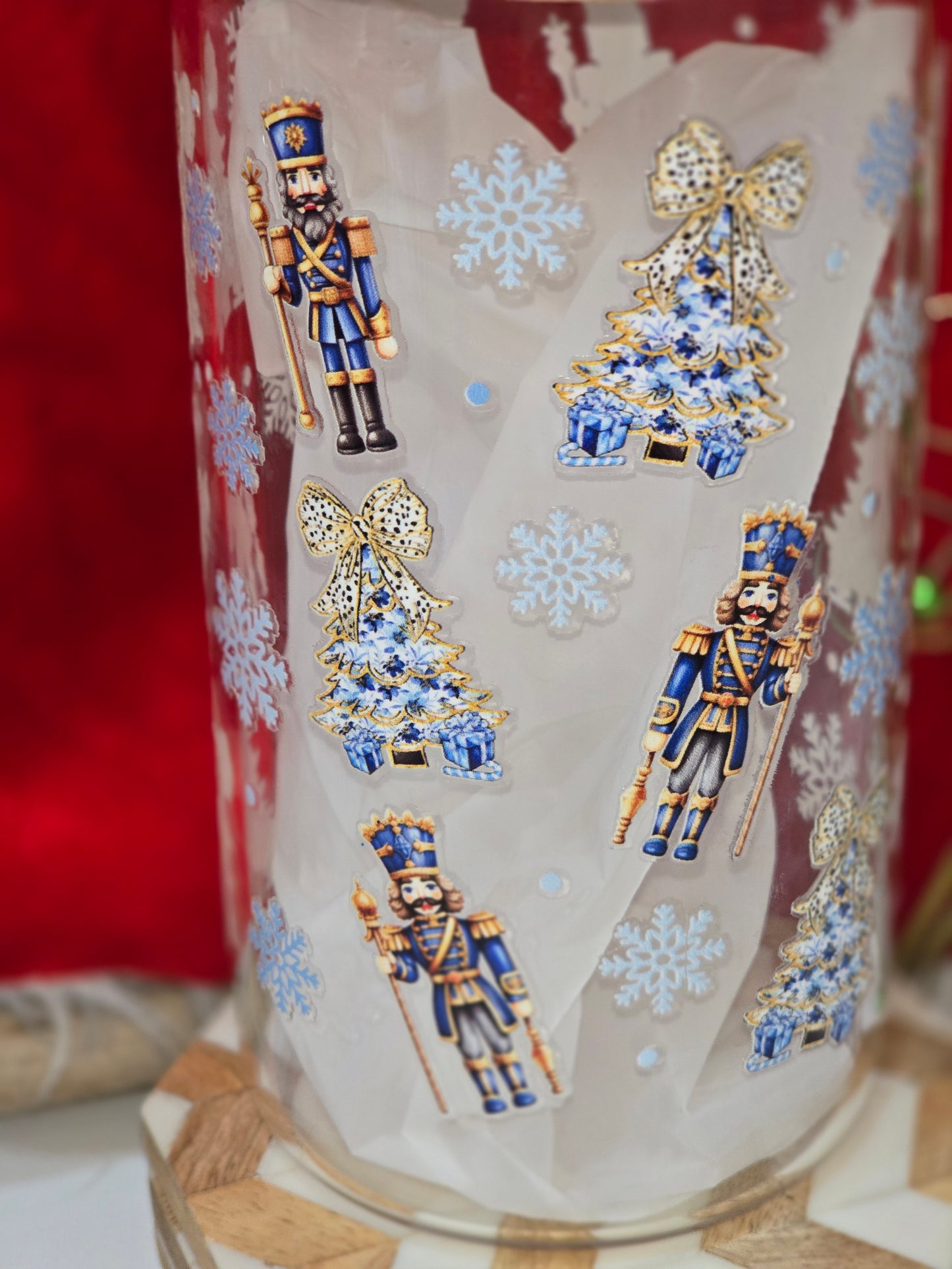 16 oz. Nutcracker Christmas Tree with Rhinestones Glass Cup Iced Coffee Cocktail Tumbler with Lid and Straw