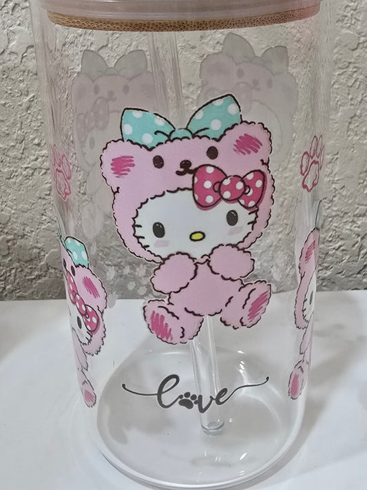 16 oz. Baby Hello Kitty with Bow Love Glass Cup Iced Coffee Cocktail Tumbler