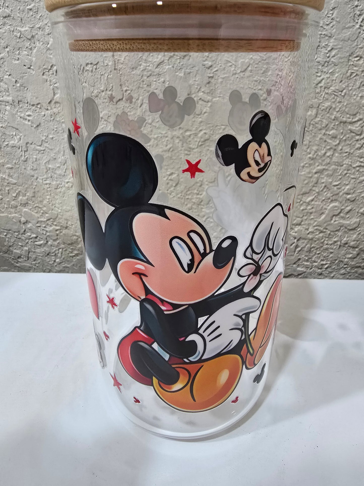 16 oz. Mickey Mouse Glass Cup Iced Coffee Cocktail Tumbler with Lid and Straw