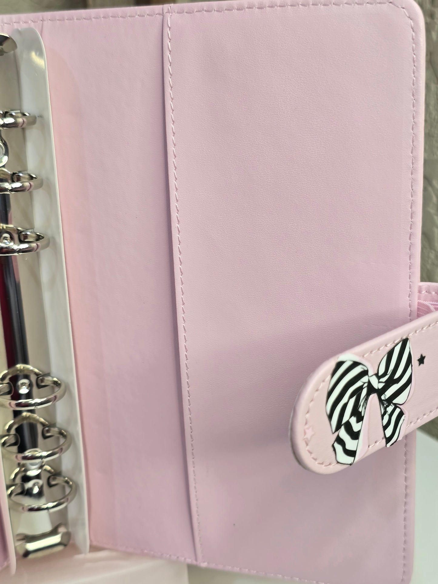Pink Bow Planner 6 Ring A6 Leather Binder Shell for Budgeting Journaling Planning with Magnetic Buckle Closure