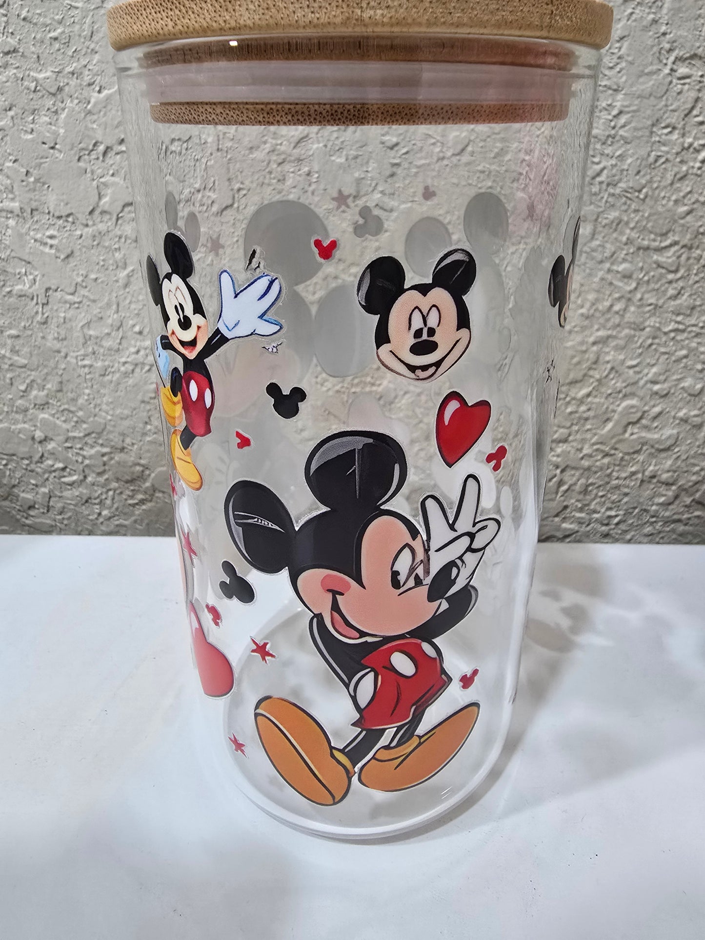 16 oz. Mickey Mouse Glass Cup Iced Coffee Cocktail Tumbler with Lid and Straw