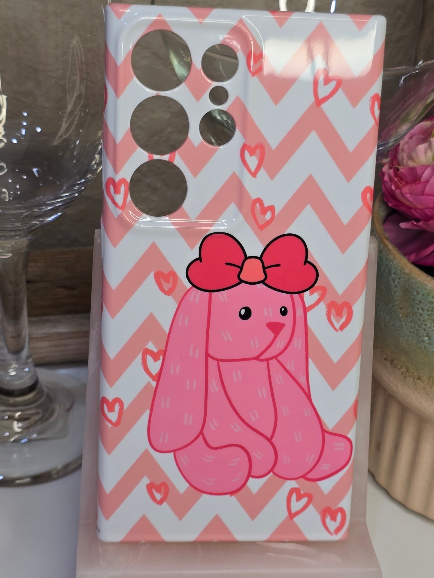 Pink Bunny with Bow/Pink Phone Case for Samsung S24 Ultra Glossy