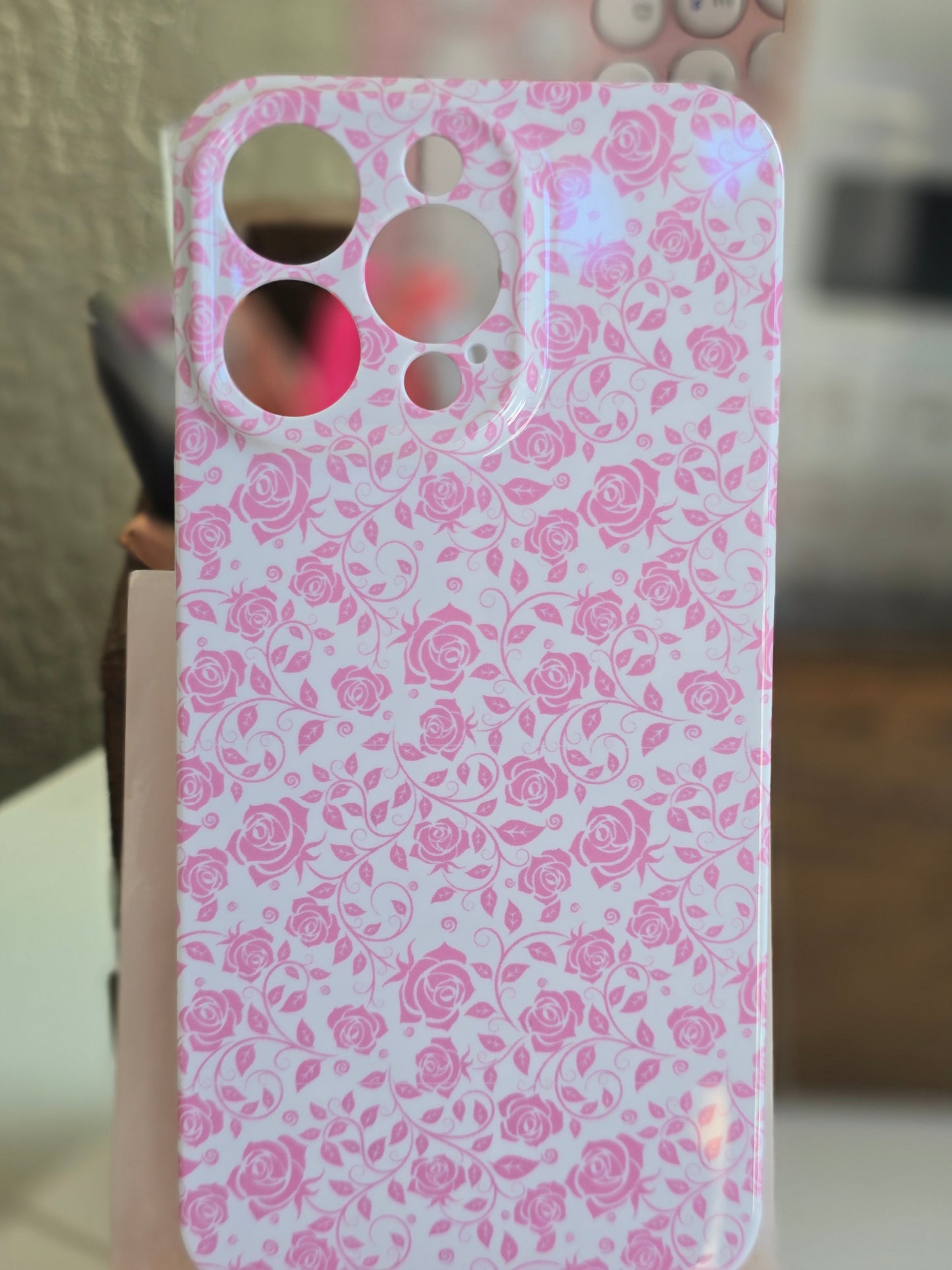 Pink Rose with White Phone Case for Iphone 15 ProMax