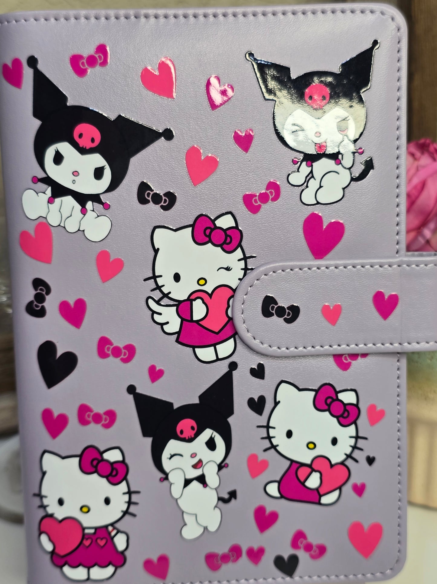 Hello Kitty and Kuromi Planner 6 Ring A6 Leather Binder Shell for Budgeting Journaling Planning with Magnetic Buckle Closure