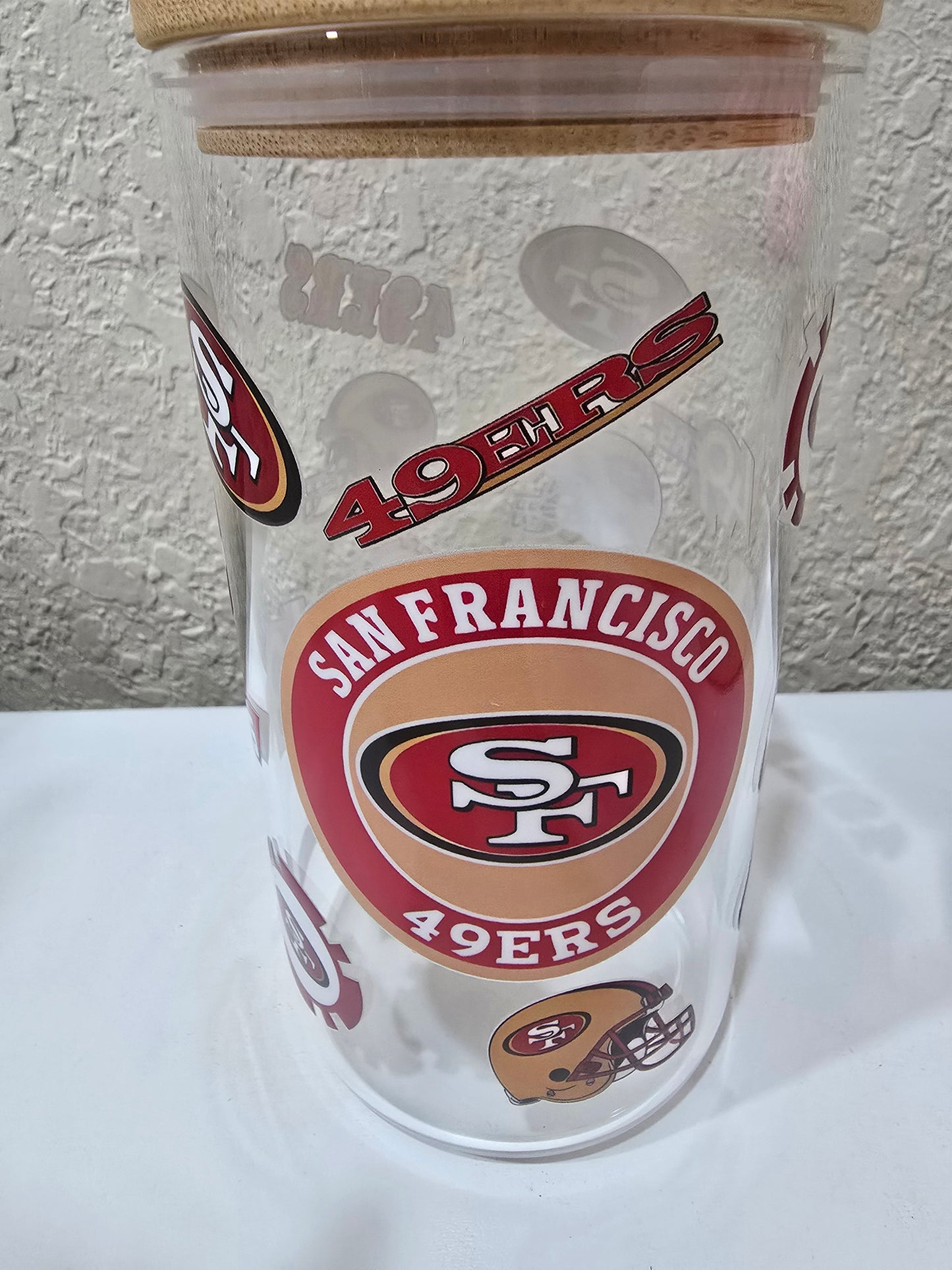 16 oz. San Francisco 49ers Glass Cup Iced Coffee Cocktail Tumbler with Lid and Straw