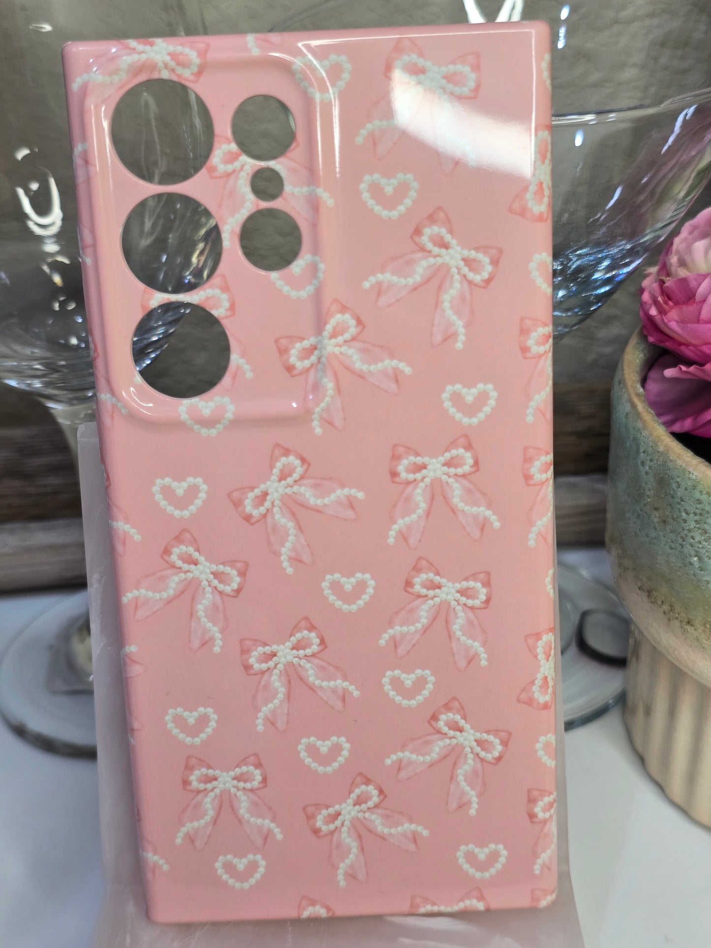 Pink and Pearl Bows/Pink Phone Case for Samsung S24 Ultra Glossy