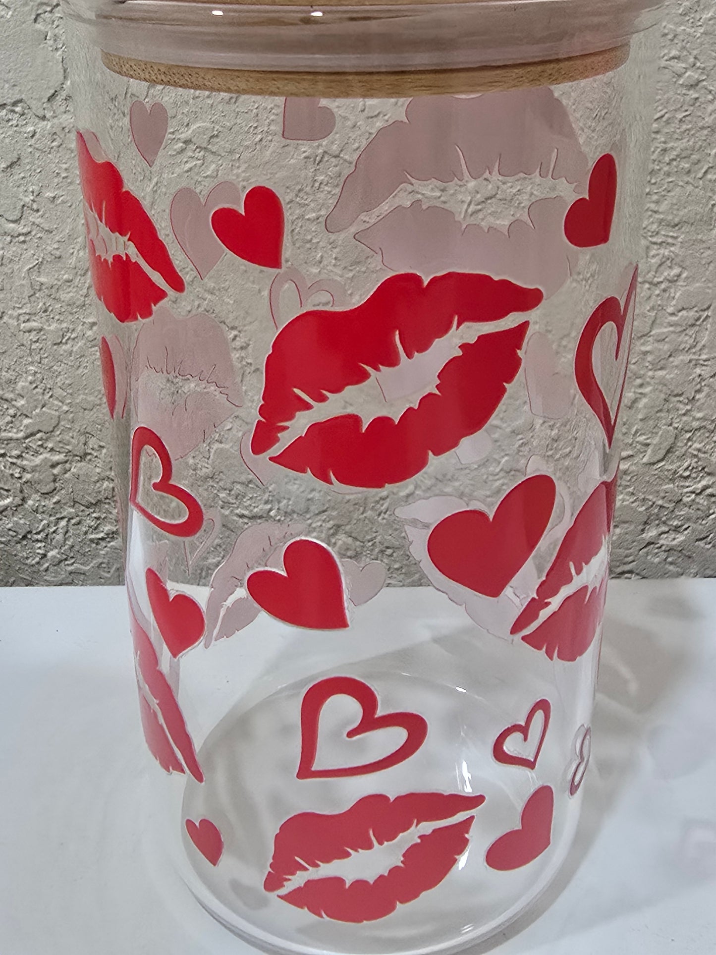 16 oz. Red Hearts and Lips Glass Cup Iced Coffee Cocktail Tumbler