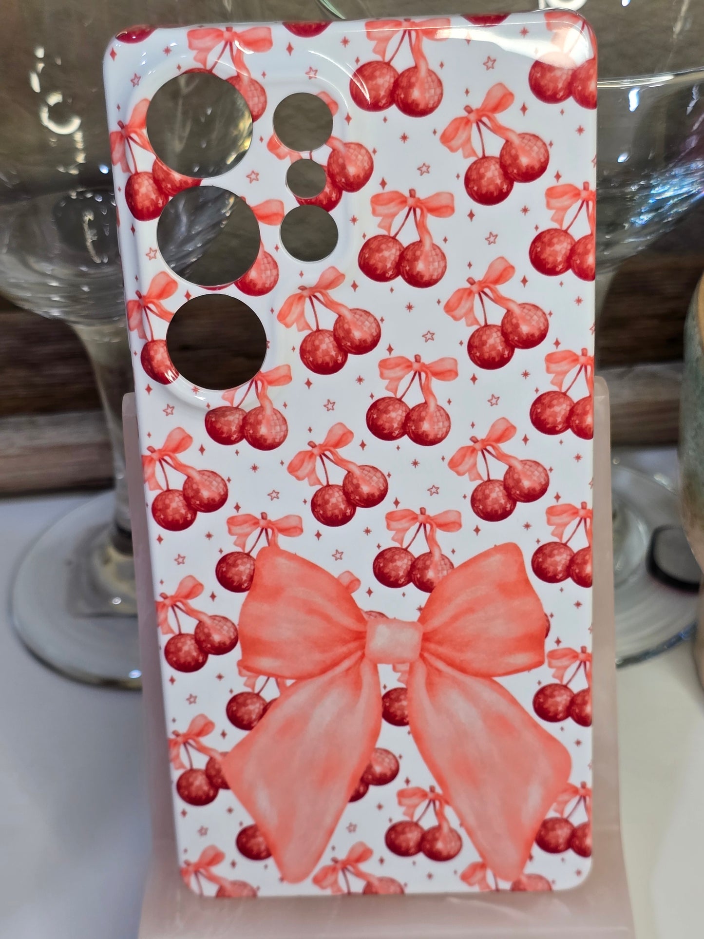 Pink Cherries with Bow/Pink Phone Case for Samsung S25 Ultra Glossy