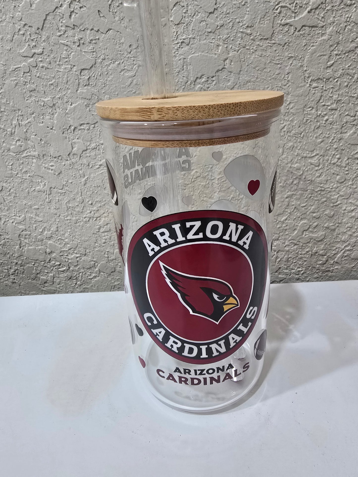 16 oz. Phoenix Cardinals Glass Cup Iced Coffee Cocktail Tumbler with Lid and Straw