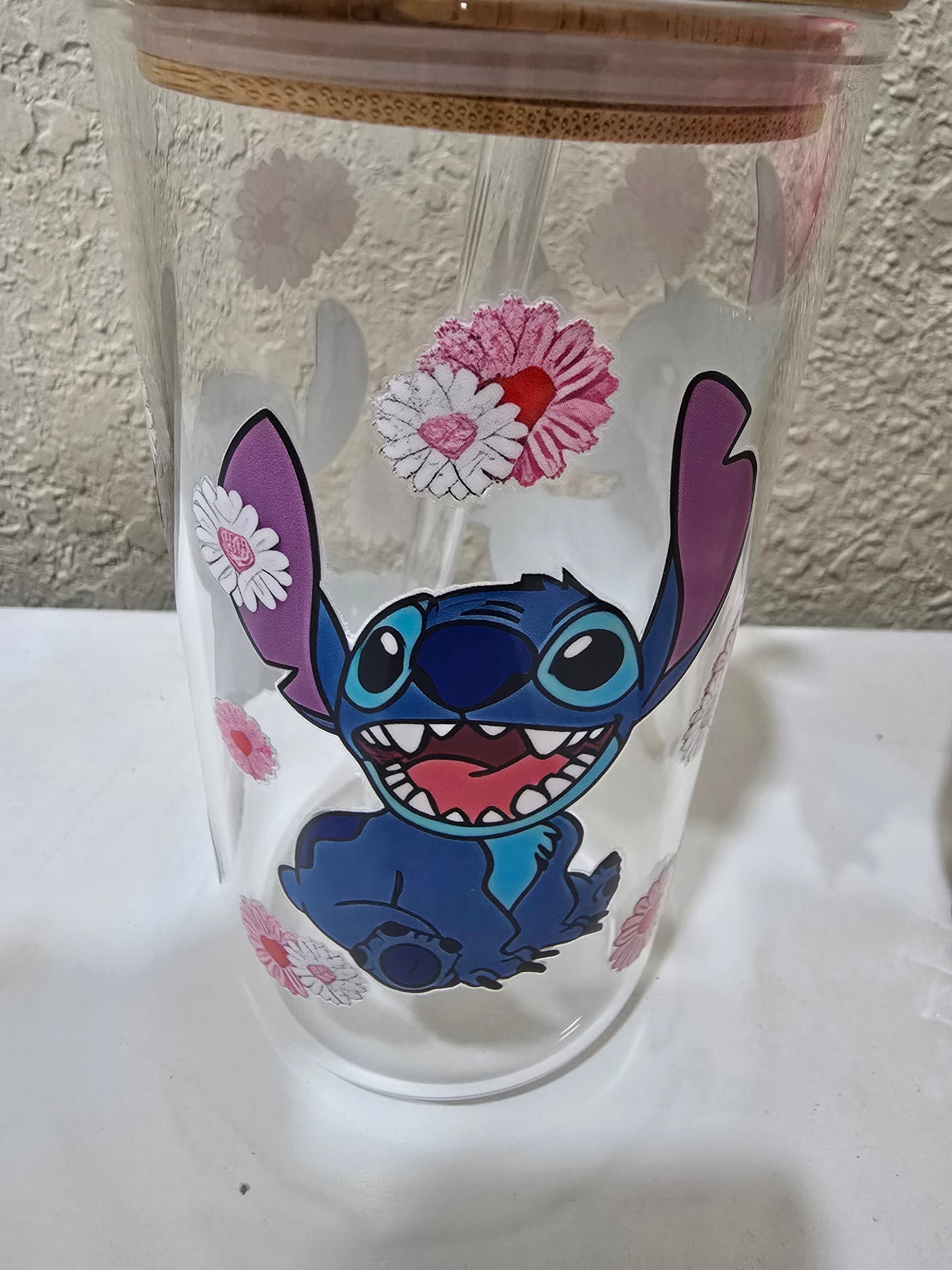 16 oz. Stitch Glass Cup Iced Coffee Cup Tumbler with Lid and Straw