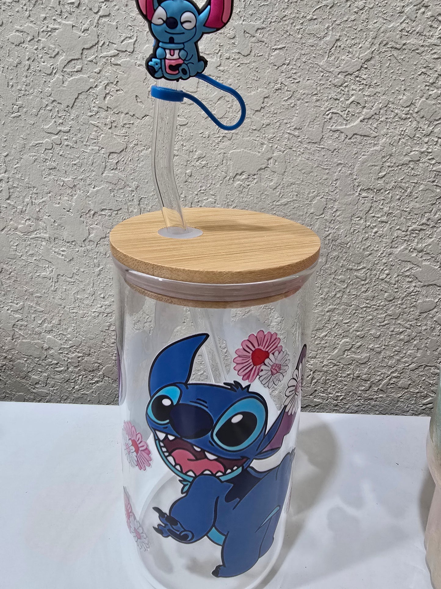 16 oz. Stitch Glass Cup Iced Coffee Cup Tumbler with Lid and Straw