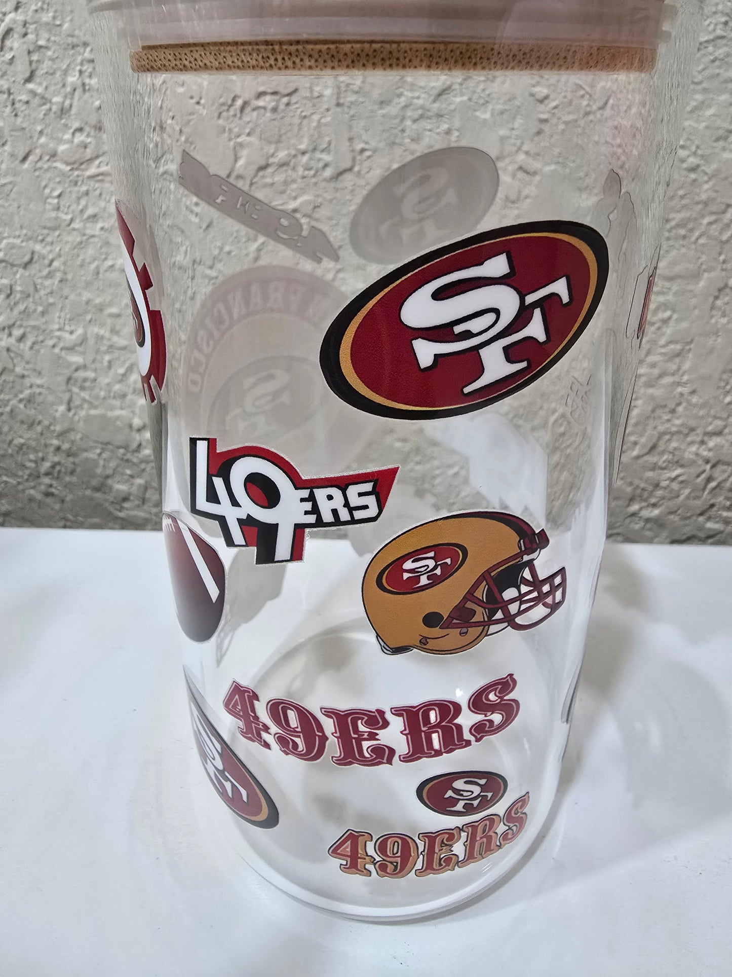 16 oz. San Francisco 49ers Glass Cup Iced Coffee Cocktail Tumbler with Lid and Straw